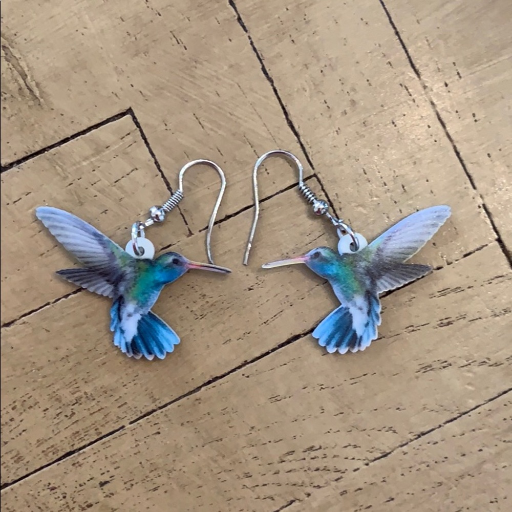 BOGO Hummingbird Earrings Dangle Drop Blue Acrylic - Picture 8 of 8